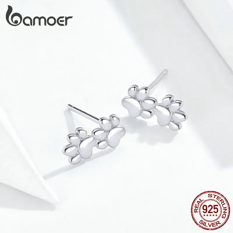 Bamoer, серьги-гвоздики с изображением собаки, для женщин, двойные лапы уши, шпильки из натуральной 925 пробы, серебряные ювелирные изделия, серьги для детей GXE718