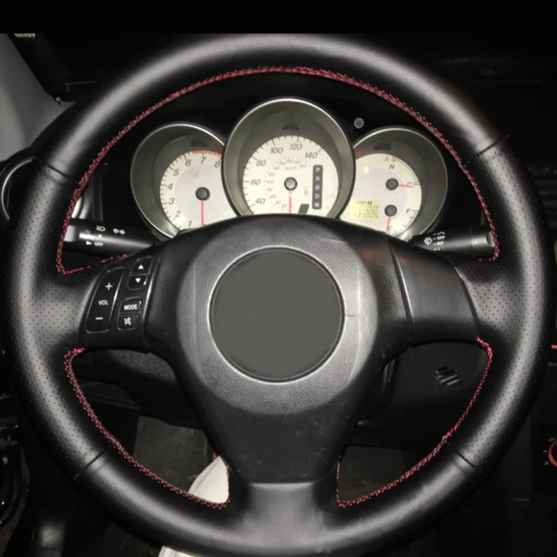 Red with button Ручной пошив черная натуральная кожа Плетеный чехол на руль для Mazda 3 Axela для Mazda 5 для Mazda 6 Atenza принадлежности MPV - Название цвета: Red with button