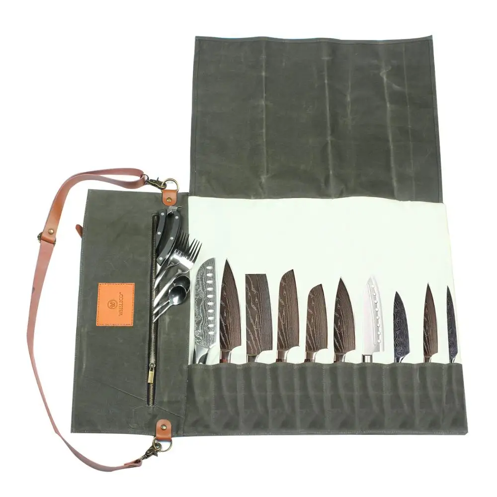 Wessleco Chef Knife Bag Canvas Roll Bag Carry Case Bag Kitchen Cooking Portable Durable Storage wit - 4000237415182