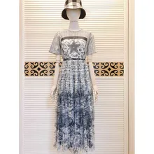 Модная женская юбка из тюля/миди/длинная/богемная/с чернильным рисунком/Женская/с высокой талией, женские юбки, весна/лето, подиумный дизайн