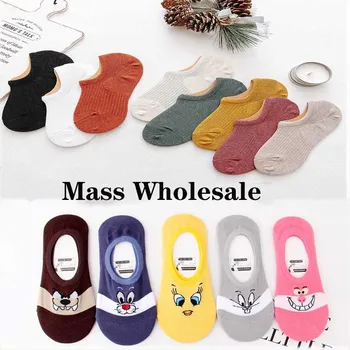 

Mass Wholesale Casual Cartoon Animal Cotton Short Sock Women Solid Color Stripe Comfortable Breathable Socks Breathable Hosiery