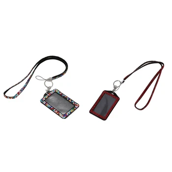 

New-2 Pcs Rhinestone Bling Crystal Custom Lanyard Vertical ID Badge Holder, Red & Multicolor