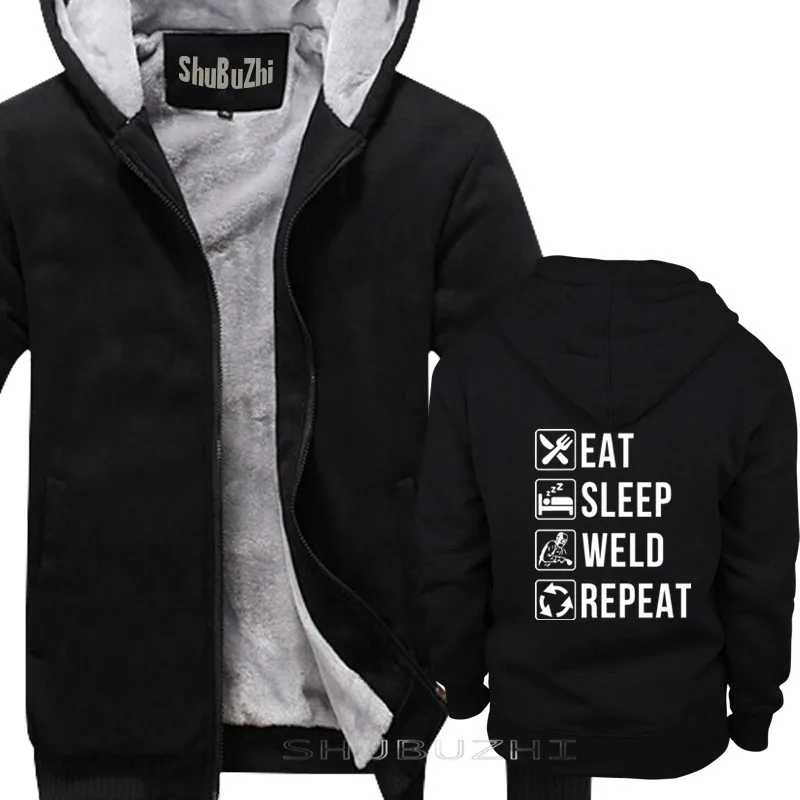 Забавный сварочный Eat Sleep Weld повторный пуловер для сварщиков хлопок модные толстовки Топы уличная Толстая куртка shubuzhi sbz5577 - Цвет: thick black