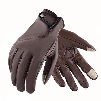 

VEMAR Vintage Leather Motorcycle Racing Glove Guantes Moto Luvas Full Finger Motocross MTB Biker Gloves Touchscreen Knight Glove