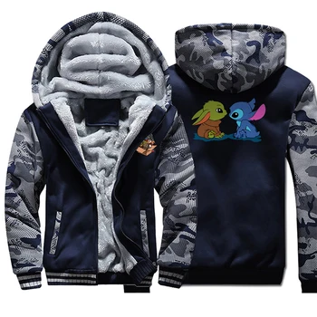 

Cute Baby Yoda Stitch Camo Thick Warm Jacket Mens Hoodies The Mandalorian Star Wars New Hoodies Sweatshirt Coat Casaco Masculino