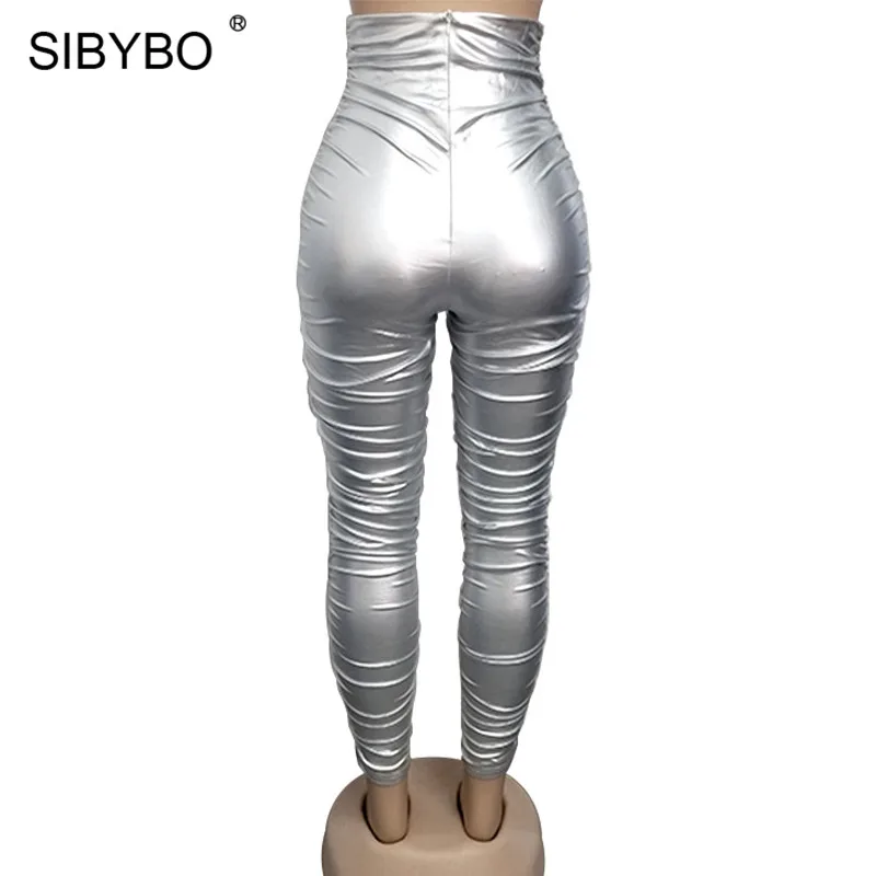 SIBYBO, плиссированные осенние женские штаны с высокой талией, модные обтягивающие сексуальные брюки-карандаш, однотонные Зимние Повседневные Брюки Для Женщин