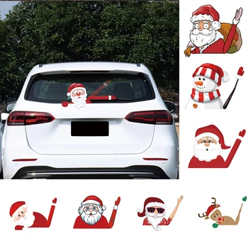 

Xmas Tree Wooden Ornament Christmas Waving Santa Claus Elk Xmas Novelty Sticker Reindeer Sticker For Car Rear Windscreen Wiper