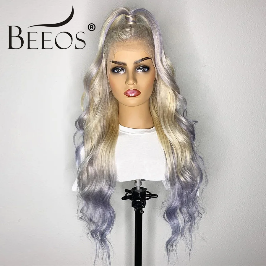 Beeos Омбре пепельные Безглютеновые 13*4 человеческие волосы на кружеве парики бразильские волнистые волосы на фронте шнурка парик предварительно накладка из волос линия remy волосы