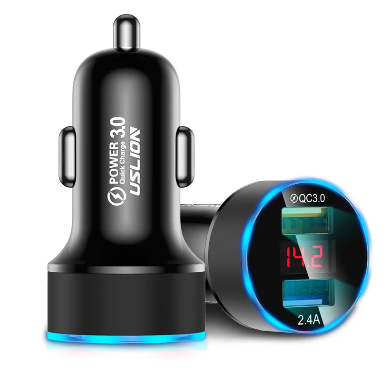 Black USLION 3A Mini Dual USB Автомобильное зарядное устройство для iPhone 11 XS MAX USB быстрая зарядка для мобильного телефона адаптер для samsung Xiaomi - Тип штекера: Black