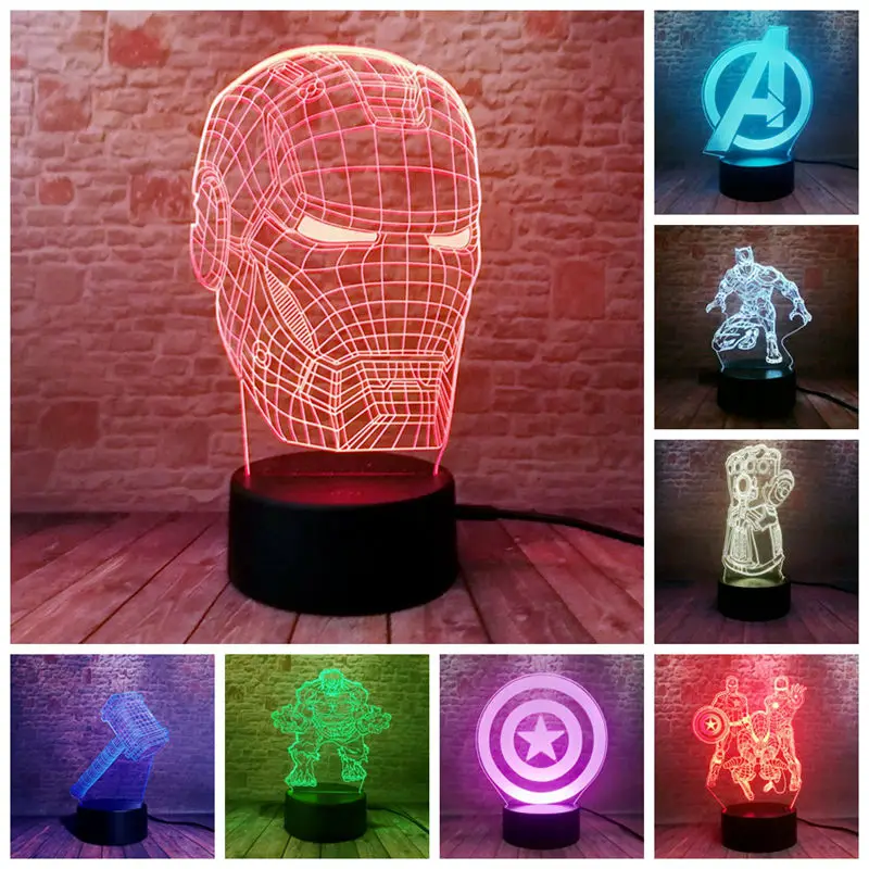 Marvel Iron Man Figura 3D LED NightLight Deadpool Black Panther Spiderman The Avengers Hulk font b