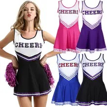 Женский костюм черлидер для девушек, школьная одежда для девочек, нарядное платье, форменная форма для чирлидеров, фиолетовое, черное, розовое, синее платье