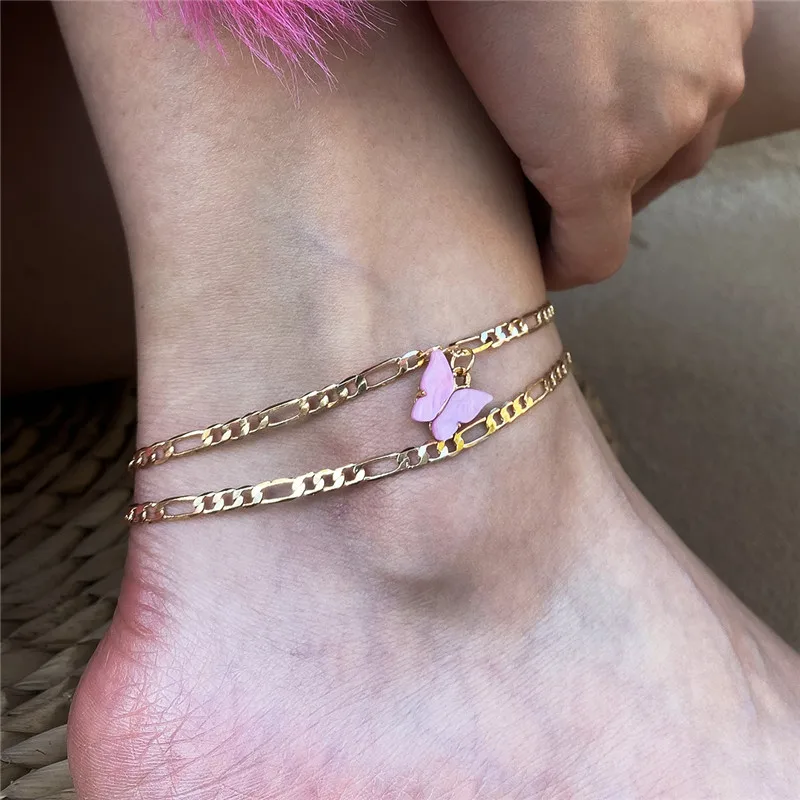 GUVIVI 2pcs/lot Butterfly Anklet Gold Color Ankle Leg Bracelet Jewelry Stainless Steel Foot Let Chain Anklet Bestfriend Gift GUVIVI 2pcs/lot Butterfly Anklet Gold Color Ankle Leg Bracelet Jewelry Stainless Steel Foot Let Chain Anklet Bestfriend Gift