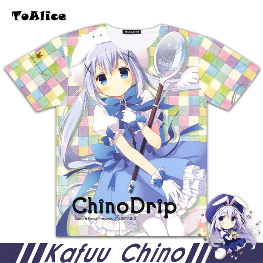 Бренд Gochuumon wa Usagi Desu ka?/GochiUsa полностью Графические футболки кафuu Chino косплей принт