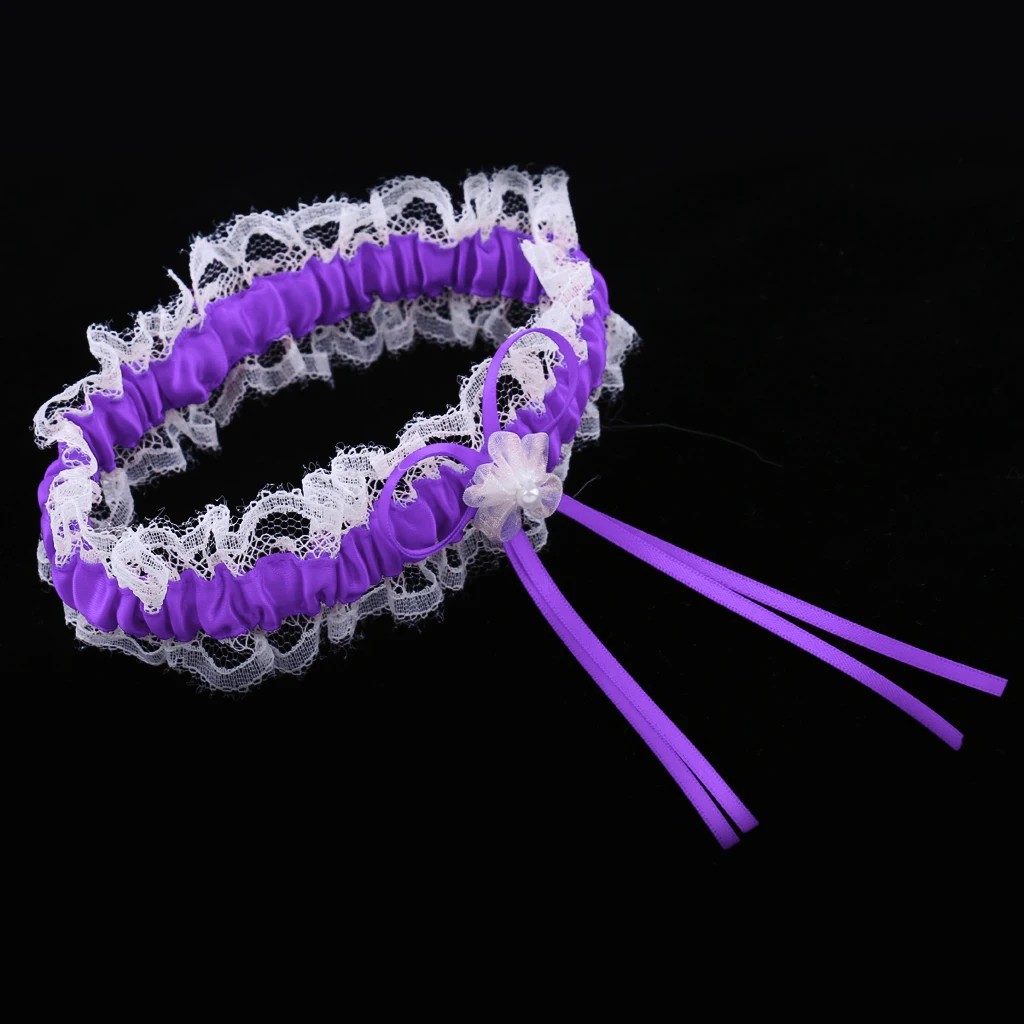 2Pcs Rustic Bridal Wedding Garter Floral Stretch Bridal Lace Satin Bowknot Thigh Ring Soft Socks Hen Party Lace Pearls Garter