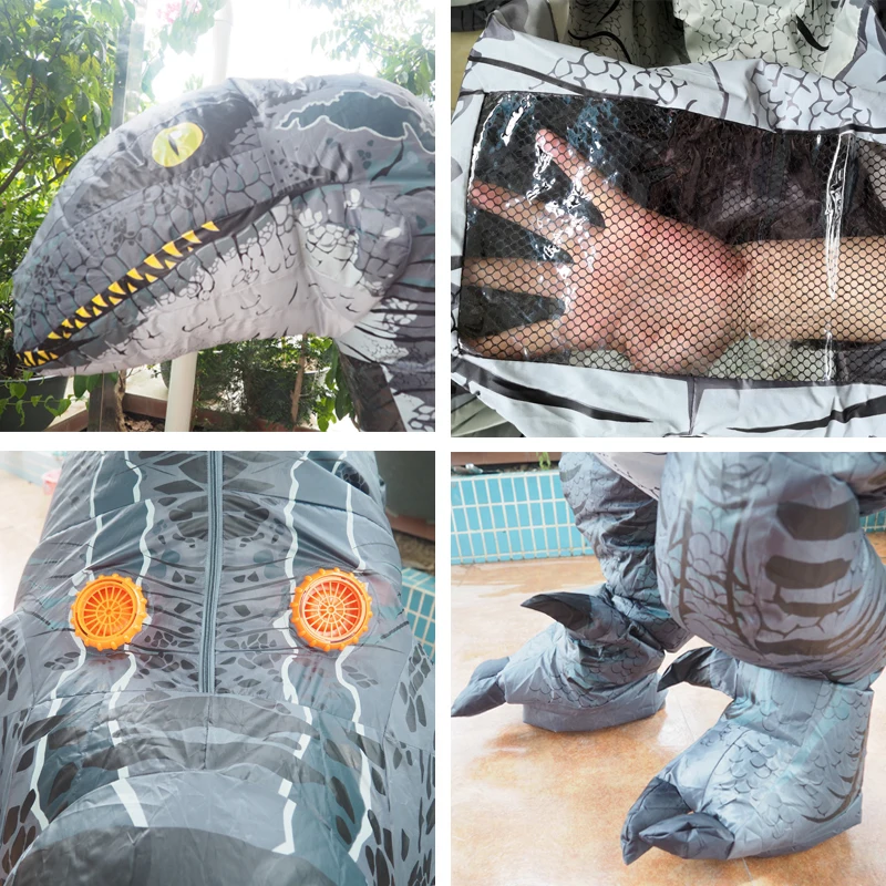 Cospaly Jurassic World Adult Velociraptor Costume Fantasy Halloween Inflatable T REX Raptor Dinosaur Party Costume for Women Men (2)