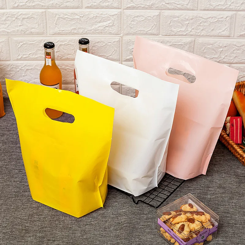 

50pcs Frosted Donut Baking Packaging Takeaway Biscuit Bread Cake Packing Bag Plastic Punching Food Tote Bags Chocolate Nut