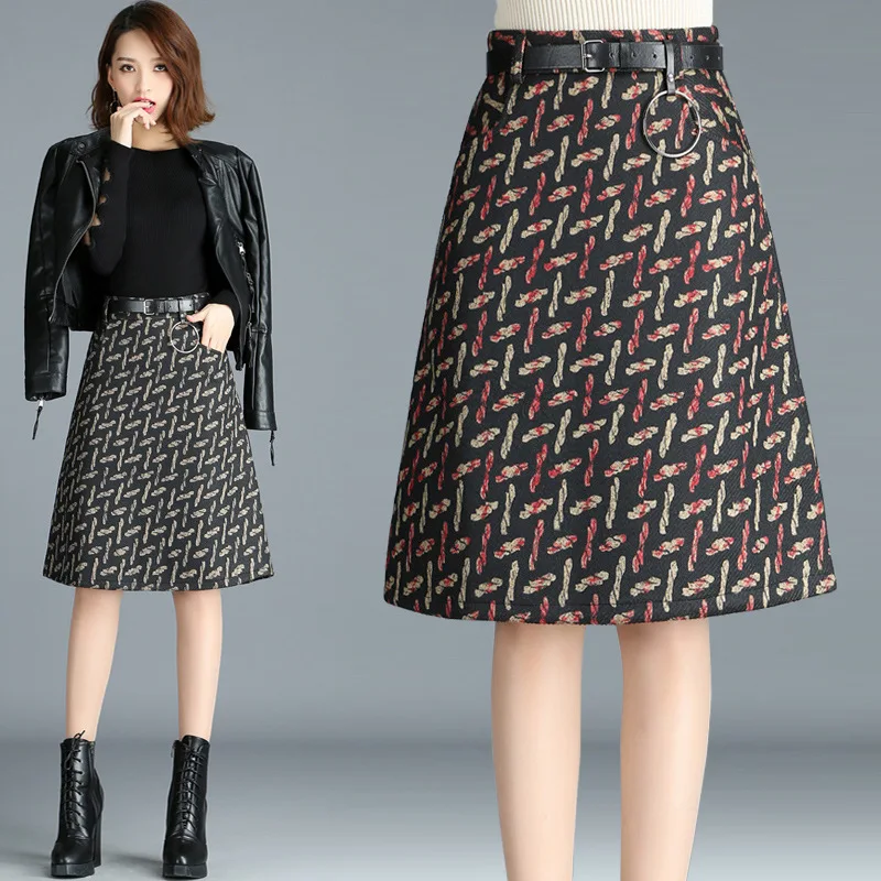 

Woolen Skirt Women's Skirt 2019 Spring And Autumn New Style Korean-style Versatile High-waisted A- line Skirt Mid-length