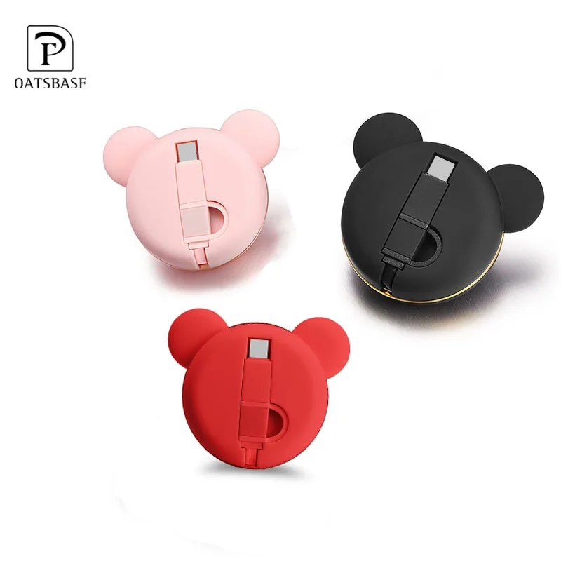 

OATSBASF Type C USB Cable Port Charging and Data Transfer 2 in 1 Retractable USB Cable for Huawei Xiaomi Charge Data Cord