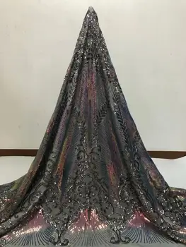 

2020 fashion YYZ8973 african glitter lace fabric for party dress 5yard/lot embroidered tulle lace with glued glitter