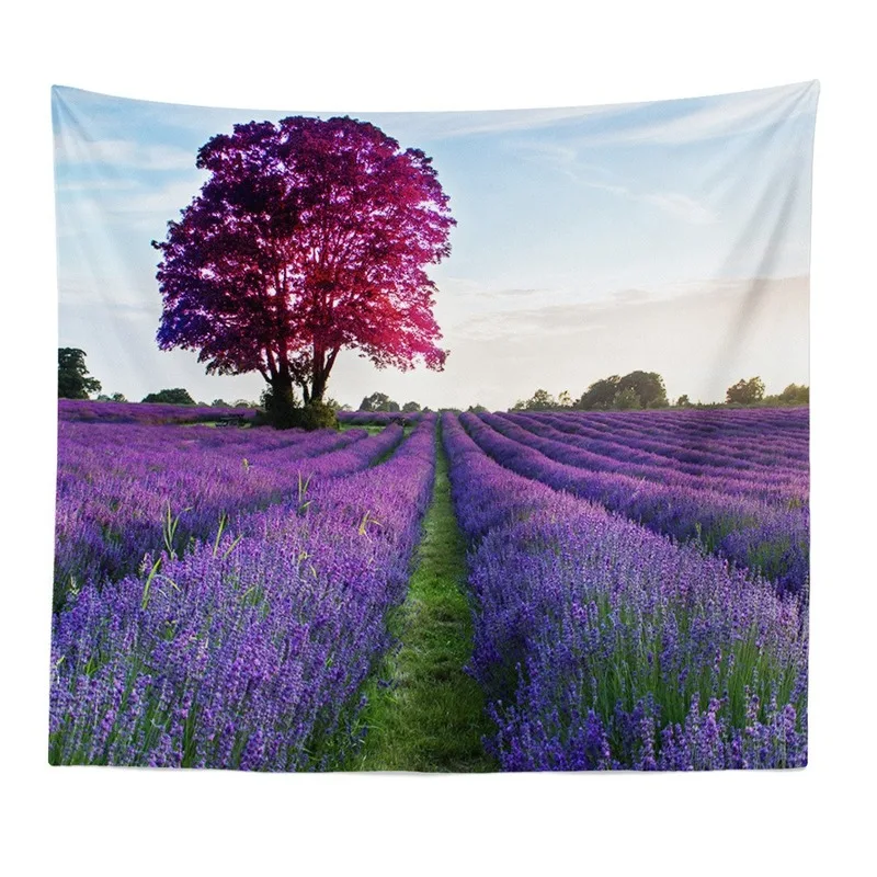 1pcs Landscape Tapestry Purple Lavender Polyester Nordic Home Livingroom Decoration on The Wall Minimalism Beach Sitting Carpet