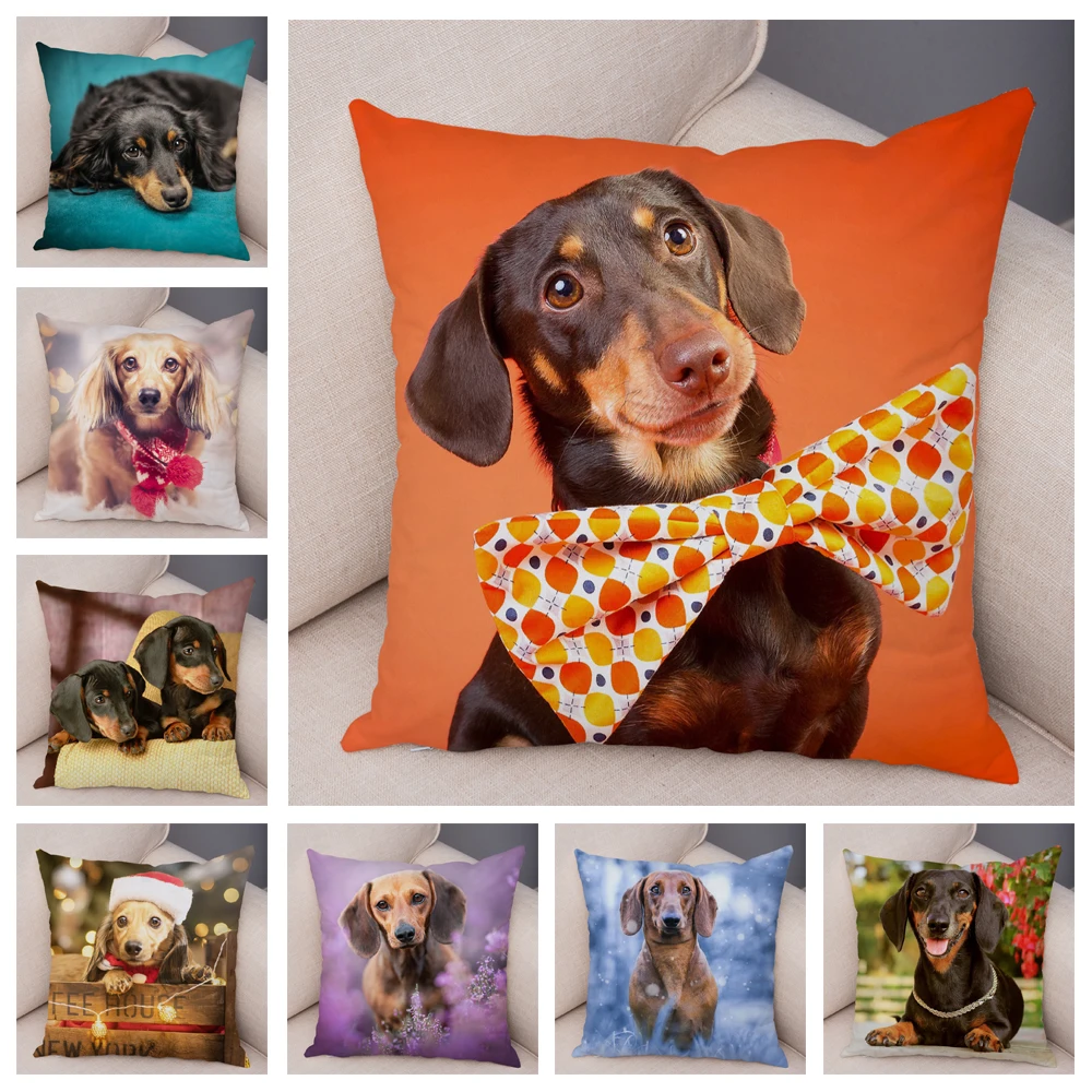 Dog Pillow Case Cute Animal Dachshund Cushion Cover 45x45cm Sofa Home Decoration 