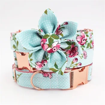

girl dog collar dog flower and leash set for pet dog cat with rose gold metal buckle