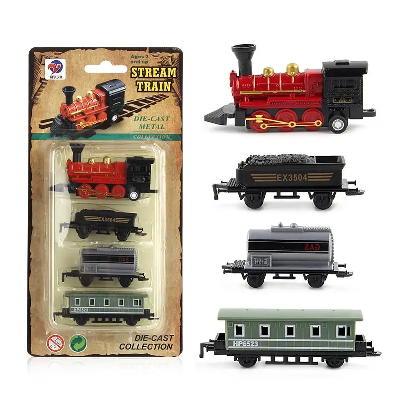 

4pcs Children Alloy Simulation Steam Train Creative Mini Car Models Pull Back Retro Stream Trains Toys Christmas Gifts for Kids