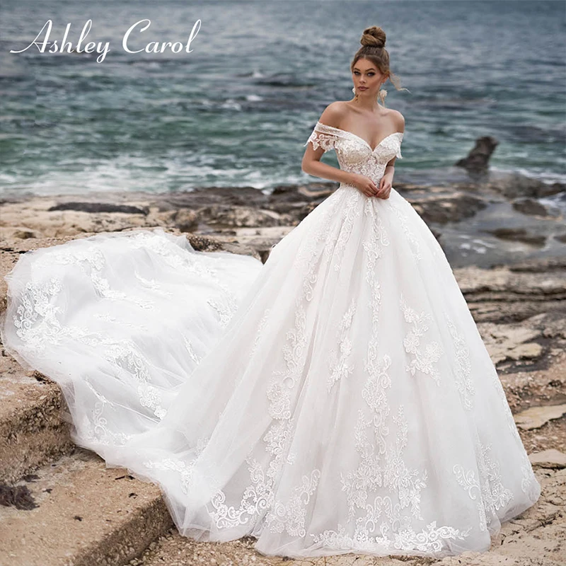 Ashley Carol Luxury Wedding Dresses For Women Sweetheart Beaded Appliques Lace Up Cathedral Wedding Gown Vestidos De Novia 6