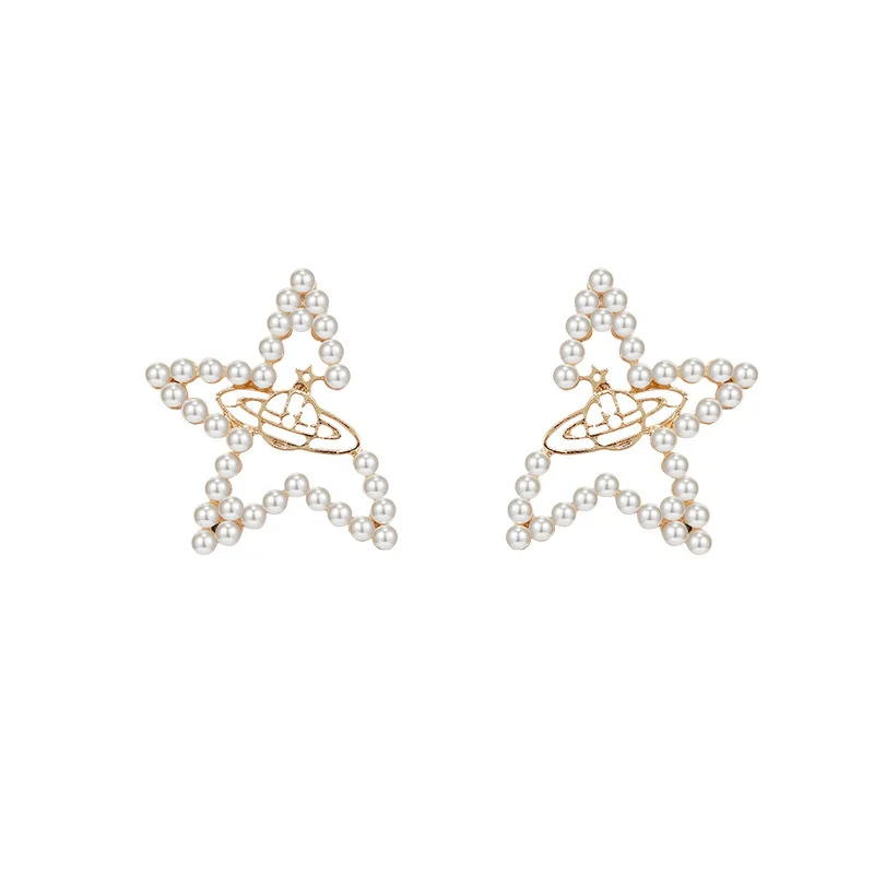 Блестящие сбоку новые модные брендовые ювелирные изделия элегантные жемчужные серьги-гвоздики для женщин пирсинг звезда подарок серьги