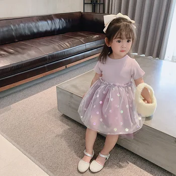 

2020 Hot Selling Girls Patchwork Dress Summer Short Sleeve Fashion Girls Dresses 2-7 Years