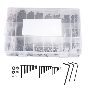 

SHGO HOT-1080 PCS M2 M3 M4 Alloy Steel Hex Socket Button Head Cap Screws Nuts Flat Washers Kit Black Screw Assortment