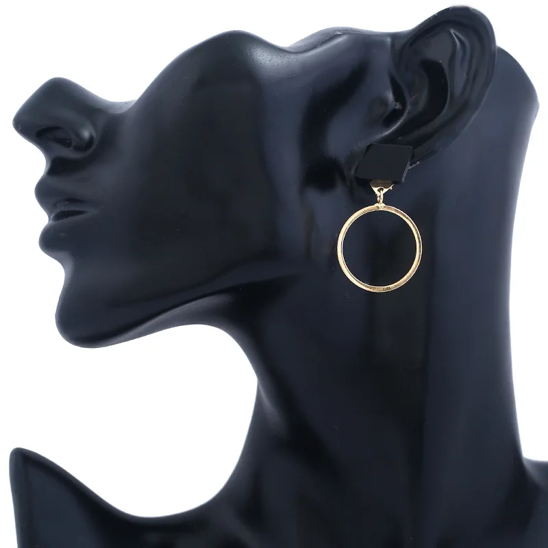 Трендовые черные круглые металлические серьги для женщин золотые блестящие гладкие длинные висячие серьги модные массивные ювелирные украшения