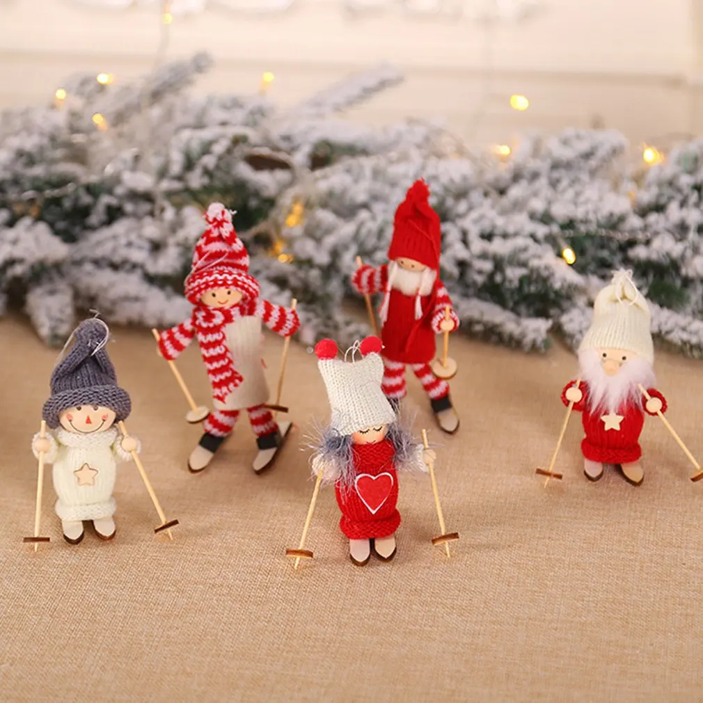 Christmas Decorations Creative Christmas Decorations Wooden Ski Dolls Dolls Christmas Tree Pendant Mini Dolls