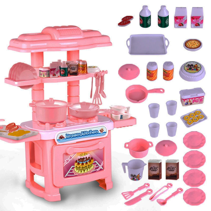 

Realistic Kitchen Toys Mini Cook Tableware Kits Plastic Pretend Play Pink Miniature Kitchen Tooy Set