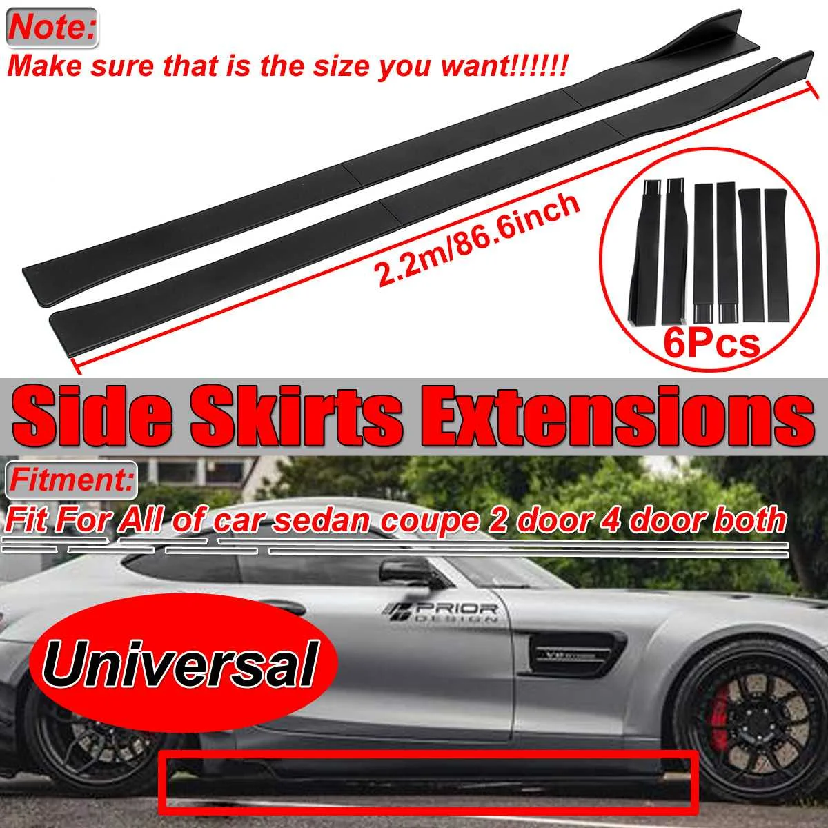 Универсальная для 2Dr/4Dr 2,2 m Автомобильная боковая юбка расширения для BMW для Honda для Benz боковая юбка расширение бампера разветвители Wnglet