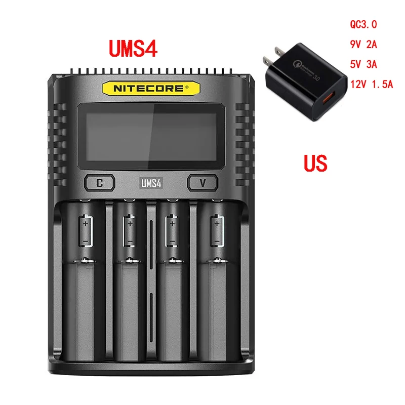 NITECORE UMS4 UMS2 VC4 LCD Smart Battery Charger for Li-ion/IMR/INR/ICR/LiFePO4 18650 14500 26650 AA 3.7 1.2V 1.5V Batteries D4 lithium battery charger 12v Chargers