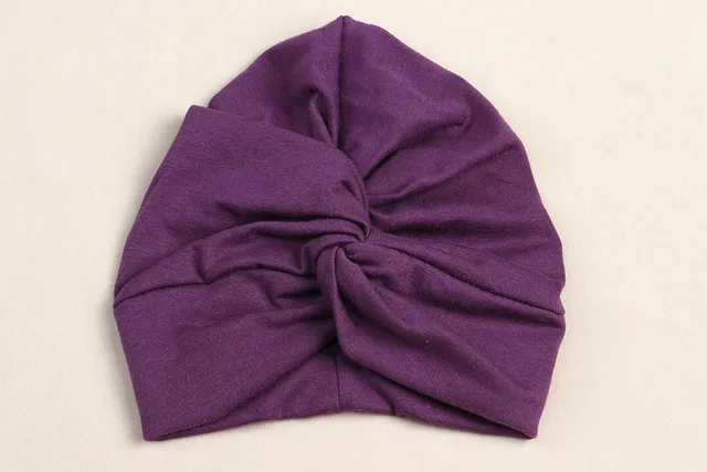 Cute Cotton Blend Baby Turban Hat Newborn Beanie Caps Kids Girls Headwear Infant Toddler Shower Hat Birthday Gift Photo Props 12baby purple