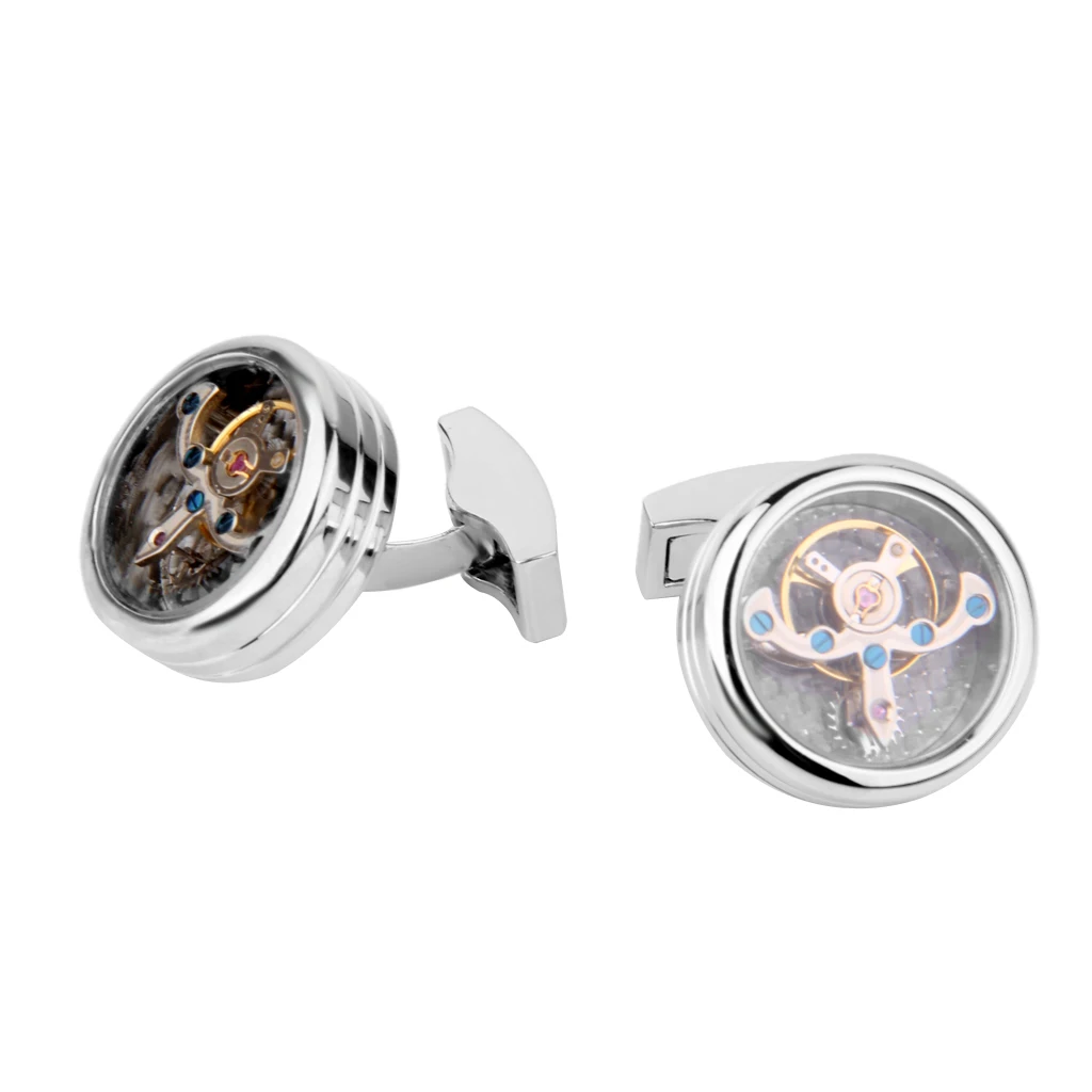 Men`s Watch Movement Cufflinks Cuff Links Novelty Gift Silver