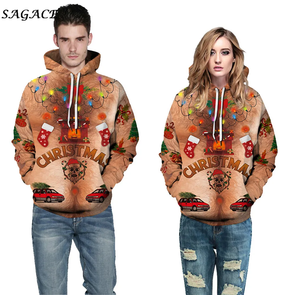 Sagace Clothe Женская и мужская Рождественская Толстовка с капюшоном зимняя модная повседневная Рождественская длинная куртка с капюшоном пуловер верхняя одежда Топ Блузка