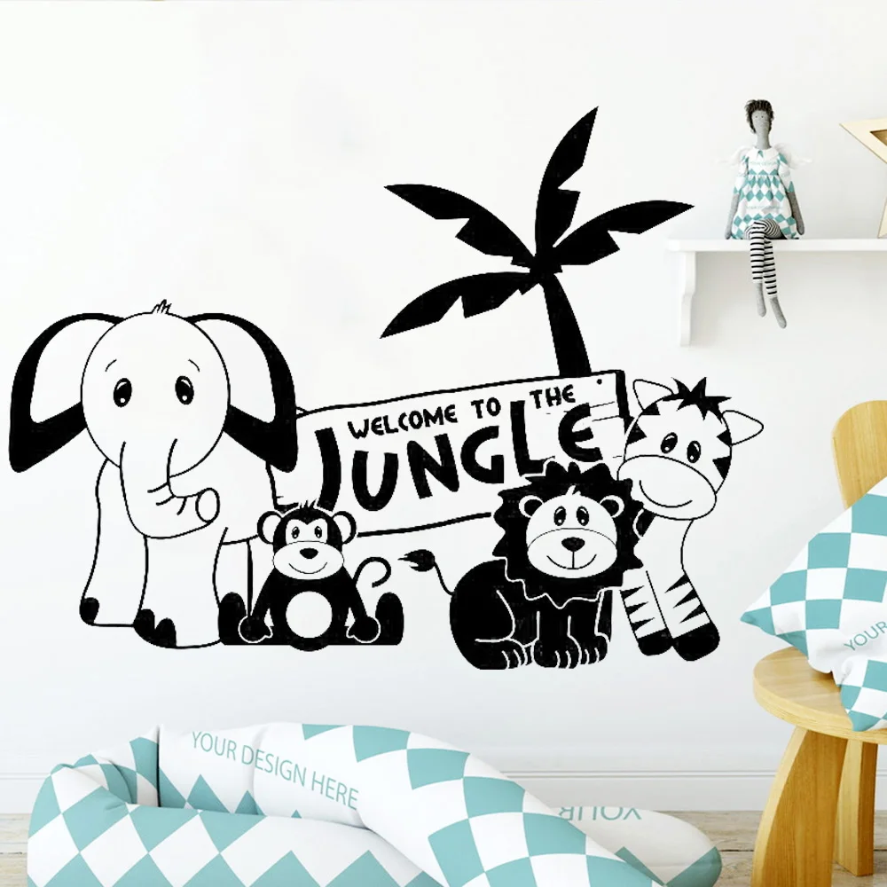 Cartoon Wall Decal Welcome To The Jungle Kids Quotes Home Decoration Children Room Vinyl Nursery Interior Wall Stickers Y723 Wall Stickers Aliexpress