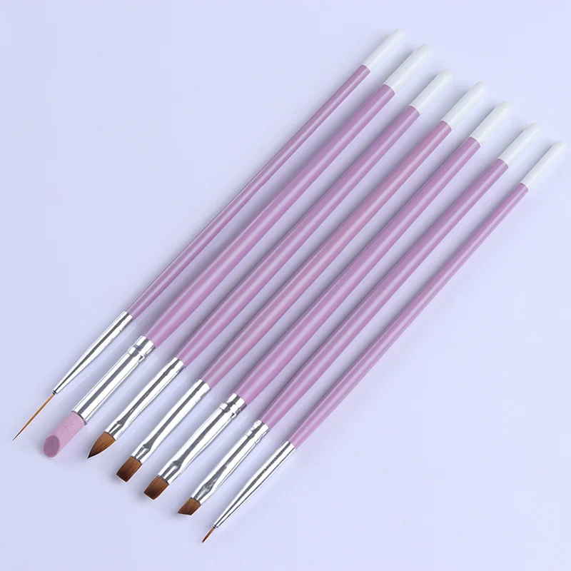 7 PCS Combination Nail Art Brush Set French Liner Dotting Acrylic Builder Flat Crystal Painting Drawing Carving Pen For Gel 2