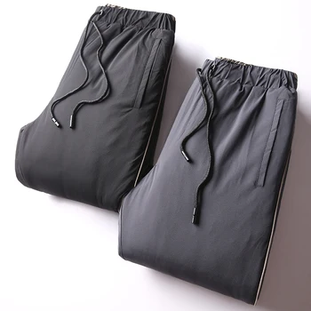 

JSBD thickened down cotton filled men drawstring bunched cotton pants can be worn outside not puffy casual pants