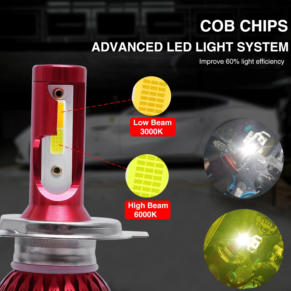 Мини COB Чип H4 светодиодный лампы автомобиля светодиодный лампы для передних фар 72W фары для 160000LM 3000K 6000K 8000K авто светодиодный Canbus мотоцикла лампы 12V - Испускаемый цвет: 3000K 6000K 1pair