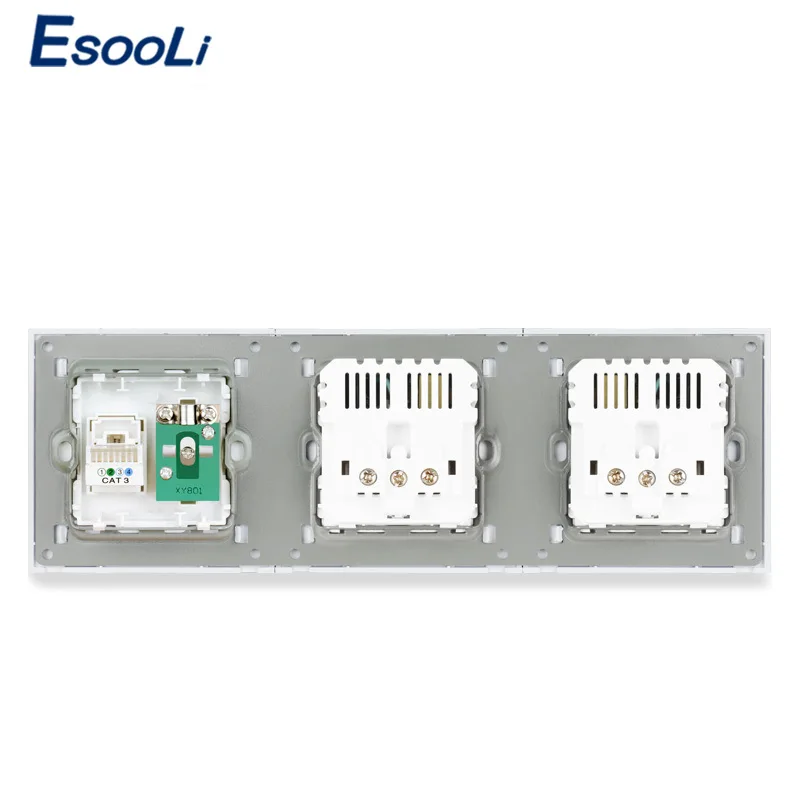 ESOOLI Европейская стандартная черная стеклянная панель двойная розетка с 4 USB