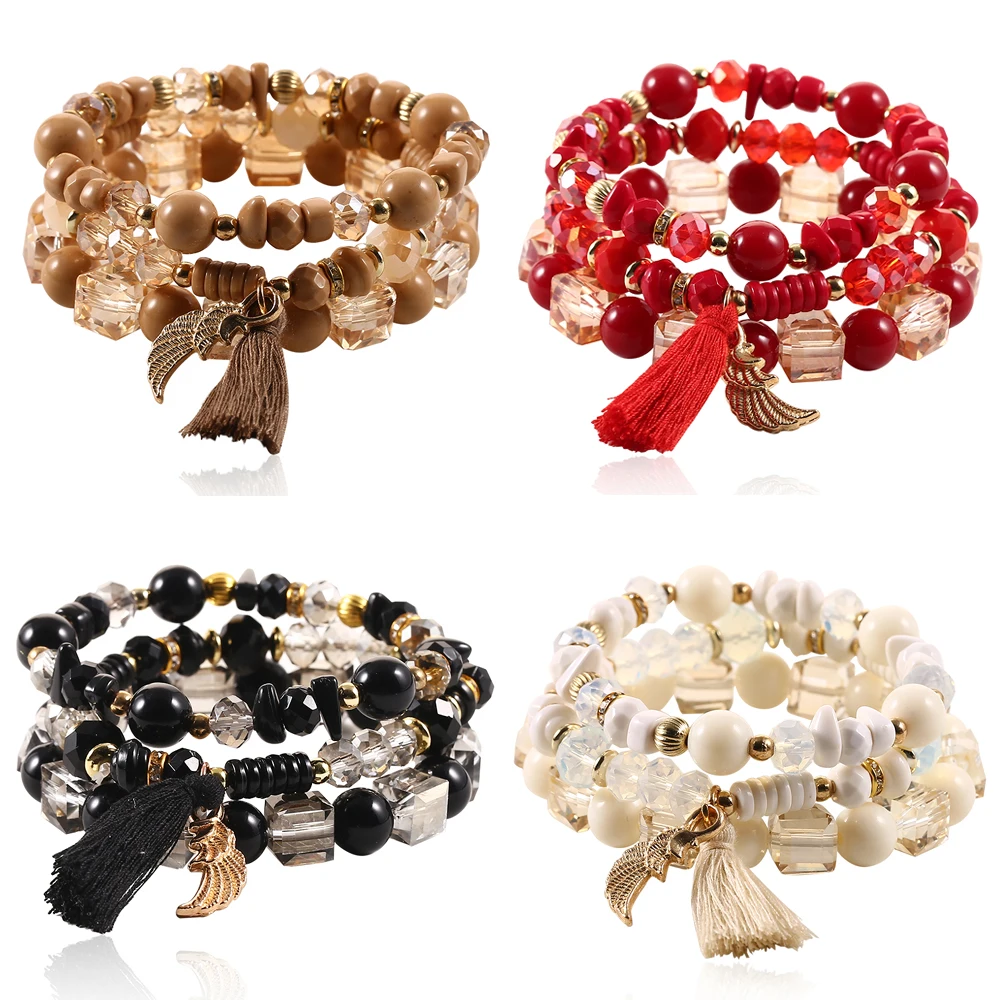 HOCOLE Модный кристаллический шарик браслеты для женщин многослойный элегантный браслет с кисточками и браслеты Браслеты Ювелирные изделия Подарки 3 шт./компл