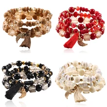 HOCOLE Модный кристаллический шарик браслеты для женщин многослойный элегантный браслет с кисточками и браслеты Браслеты Ювелирные изделия Подарки 3 шт./компл