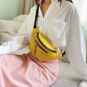 

Rhinestones Design Fanny Pack Women Mini Pu Leather Women Waist Bag 2020 Small Lady Crossbody Bags Female Belt Bag