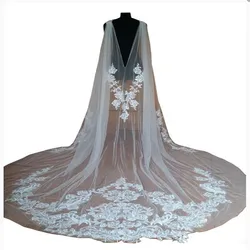 Bridal Wedding Shawl Cloaks Bolero Cape Lace Jacket Wraps White Ivory Shrug Cathedral Train 3M Long Veil