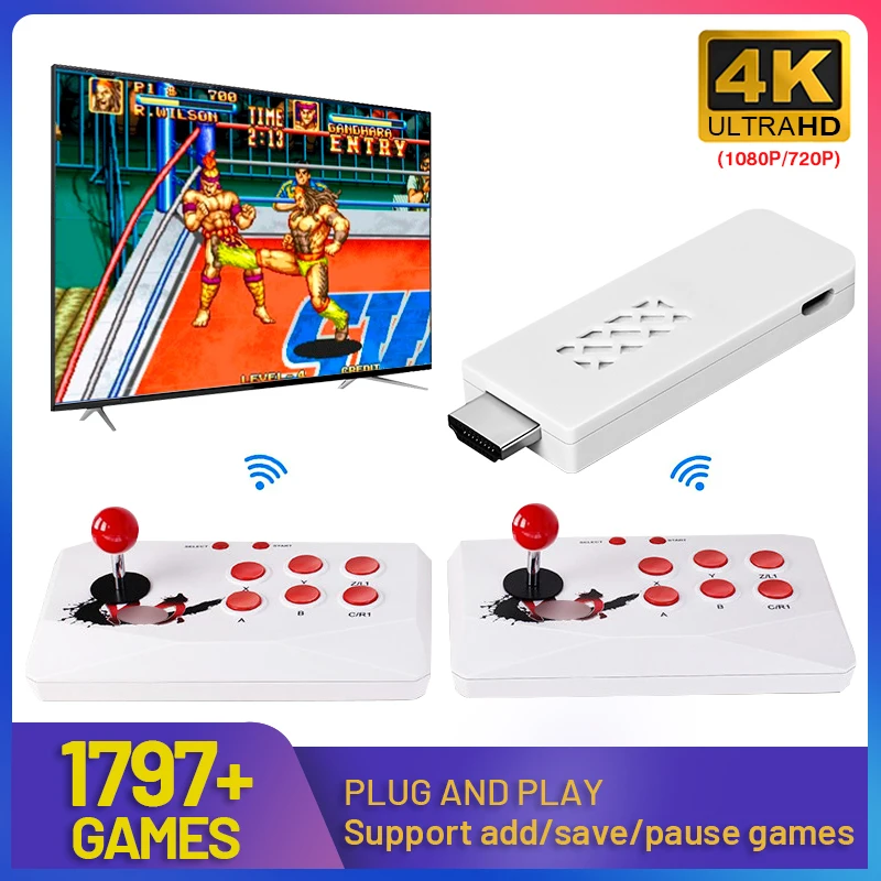 

Игровая консоль 2,4G, беспроводная, с двойным контроллером, Wi-Fi, HD TV, для аркадных игр/SNES/FC, 1797 встроенных игр