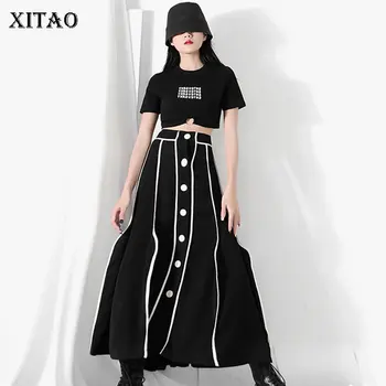 

XITAO Patchwork Hit Color Buttons Skirt Women 2020 Autumn Casual Fashion New Style All Match High Waist Women Clothes ZP1722